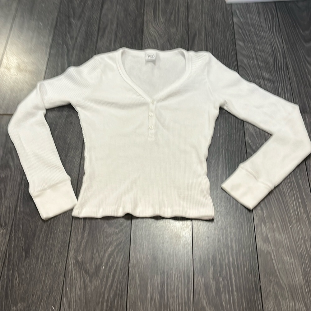 TNA by Aritzia white Waffle Henley Long Sleeve. Size small